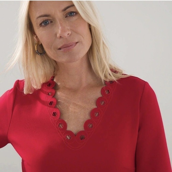 Chico’s Ponte Openwork Trim Dress Red Size 0 Small 4 A-line Cocktail Party - Picture 5 of 16